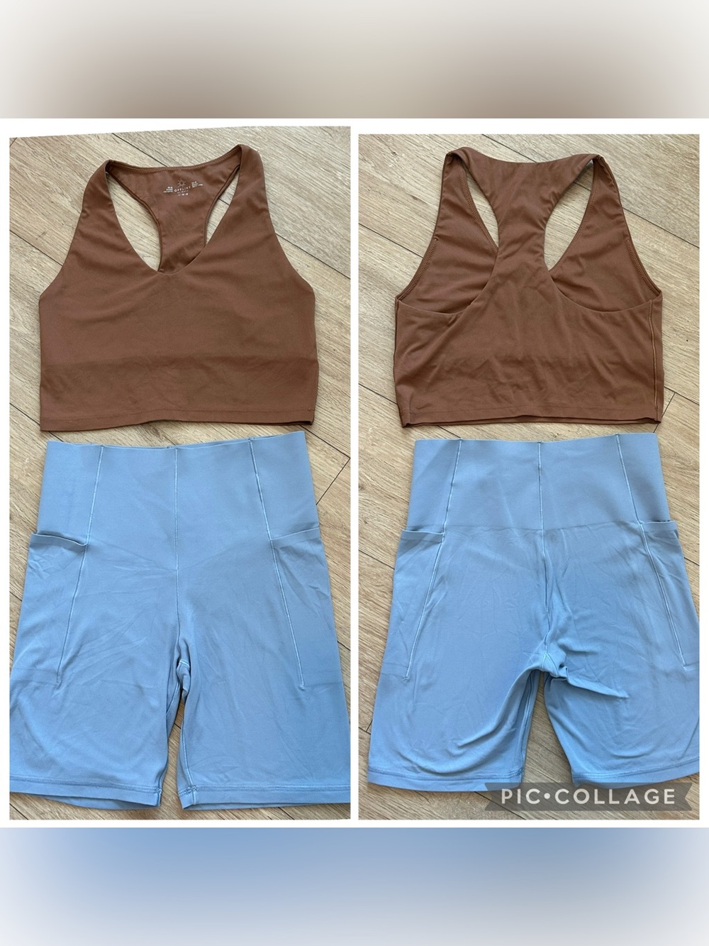 Aerie SET- Brown Racerback Top w/ Light Blue High-Rise Buttery Soft Biker Short